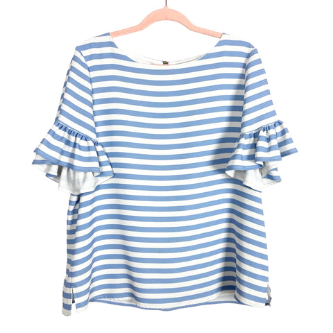 Sail to Sable Blue/White Stripe Ruffle Sleeve Top- Size XL (see notes)