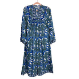 Modern Soul Blue/Green/White Floral Print with Blue Trim Notched Neckline Dress- Size ~L (see notes, no size tag, fits like a large)