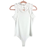 No Brand White Ruffle Ribbed Bodysuit- Size S