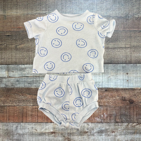 Baby Cat & Jack Light Blue Ribbed Smiley Face Set - Size 3-6M