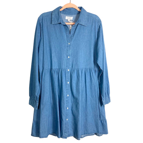 Mudpie Chambray Tiered Button Up Dress NWT- Size S/M