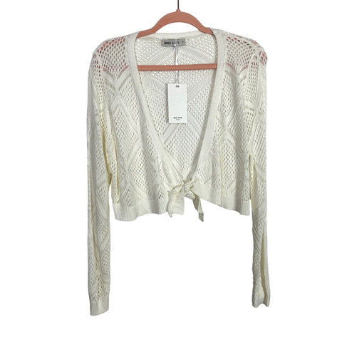 Grace Karin White Crochet Tie Front Cropped Cardigan NWT- Size S