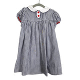 The Beaufort Bonnet Company Navy/White Windowpane with Rickrack Trim and Back Bow Dress- Size 3T (see notes)