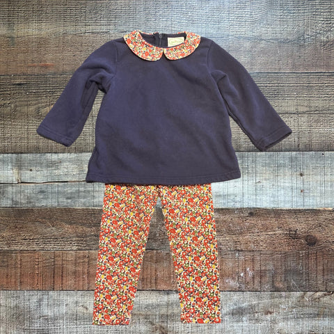 Grace & James Navy and Floral Sweatshirt and Pant Set- Size 18M