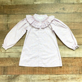 Sun House Children's Light Purple with Orange Flowers and Smocked Ruffle Neck Dress- Size 4