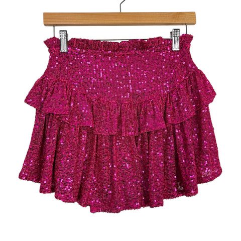 Main Strip Hot Pink Sequins Ruffle Skort- Size S