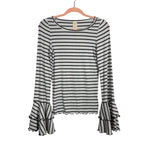 We The Free White/Grey Striped Ruffle Sleeve Top - Size S