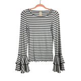 We The Free White/Grey Striped Ruffle Sleeve Top - Size S