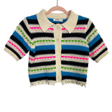 Sandro Cream/Black/Neon Stripes Crochet Fringe Cardigan Sweater- Size ~S (no size tag, fits like a small)