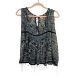 Free People One Black Printed Back Tie Raw Hem Top- Size M