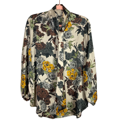 ZARA Basic Satin Floral Neck Tie Blouse- Size S