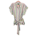 J. Crew Rainbow Striped with Tie Belt Button Up- Size 2X