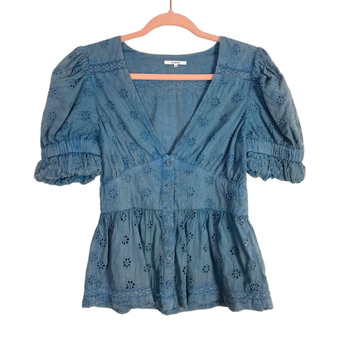 Tularosa Chambray Lined Eyelet Button Up Dress- Size S