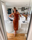 Petal + Pup Rust Satin One Shoulder with Back Slit Luella Midi Dress- Size 4