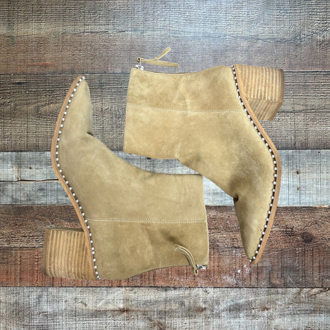 Steve Madden Tan Aquarius Leather Pearl Studded Booties- Size 8.5 (see notes)