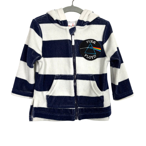 Cat & Jack Navy and White Striped Pink Floyd Terry Hooded Jacket- Size 18M
