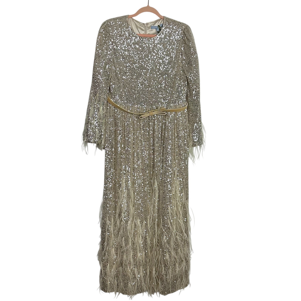 slim fit dress slacks Nicola Bathie For Antonio Melani Champagne Sequin Dress NWT