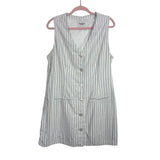 Abercrombie & Fitch Cream with Blue Striped Button Up Sleeveless Dress- Size XL