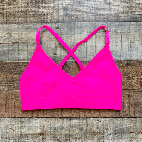 Good American Hot Pink Ribbed Sports Bra NWT- Size 00/0 (we have matching leggings)