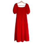 Boden Red 100% Linen with Puff Sleeves Smocked Dress- Size 8