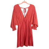 Ninexis Coral Eyelet Deep V with Back Tie Dress- Size XL
