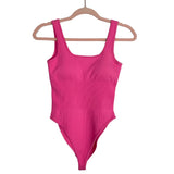No Brand Bright Pink Ribbed Padded Tank Bodysuit- Size M (see notes)