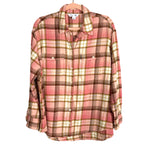 Old Navy Pink/Brown/Camel Plaid The Boyfriend Shirt Flannel Button Up- Size L