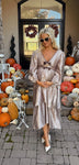 B. Right The Label Metallic Grey Tired Dress NWT - Size M (sold out online)