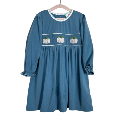 The Smocked Flamingo Blue/White Pumpkin Dress - Size 4T (See Notes)
