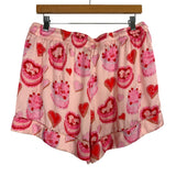 Show Me Your Mumu Pink Candy Hearts Printed Two Piece Silky Pajama Shorts Set- Size XL