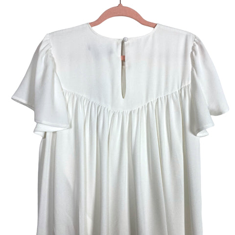 Toccin White Textured Knit Flutter Sleeves Hi-Lo Scarf Maxi Dress NWT- The Saved Collection Toccin White Textured Knit Flutter Sleeves Hi-Lo Scarf Maxi Dress NWT- The Saved Collection
