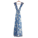 Luxxel White/Blue Tropical Palm Print Wrap Maxi Dress- Size S