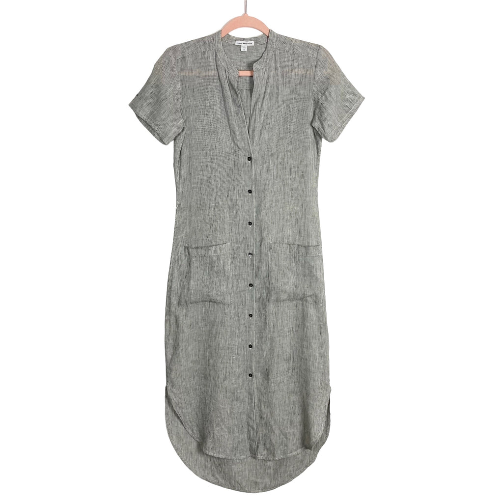 Standard James Perse Blue and White Striped Linen Button Up Round Hem The Saved Collection Standard James Perse Blue and White Striped Linen Button Up Round Hem The Saved Collection