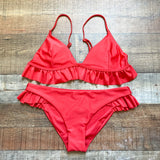 Pick Pink Red Triangle Ruffle Bikini Bottoms NWT- Size M (we have matching top)