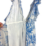 Luxxel White/Blue Tropical Palm Print Wrap Maxi Dress- Size S