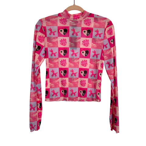 Wknd Chasers Pink Checker Mesh Top NWT - Size Medium