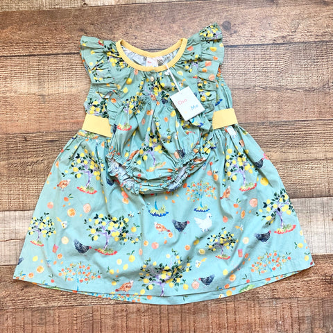 Oso & Me Sage Citrus and Chickens Dress with Matching Bloomers NWT- Size 4 (we have matching boy outfit)