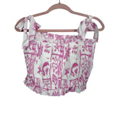 Pink Lily White Pink Printed Smocked Cropped Top Skort Set- Size L