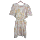 WAYF Cream Floral Linen Side Cutout Dress- Size XL