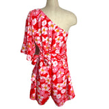 BTFBM Red and Pink Floral Belted One Shoulder Romper NWT- Size XL