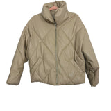 Abercrombie & Fitch Cream Quilted Vegan Leather Wind and Water Resistant Puffer Jacket- Size S