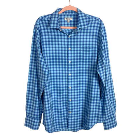 Peter Millar Men’s Blue/Light Blue Checkered Summer Comfort Dress Shirt- Size L