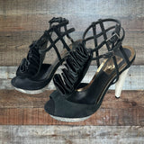 Topshop Boutique Black Ruffle/Snakeskin Stiletto Heels- Size 37 (see notes)