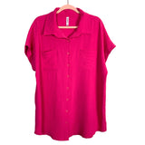 Zenana Hot Pink Short Sleeve Button Up- Size L