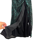 Grace Karin Black with Green Sequins One Shoulder with Tie Belt and Side Ruching Dress NWT- Size S