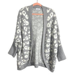 Mudpie Gray/White Animal Print Fuzzy Open Front Cardigan- Size OS