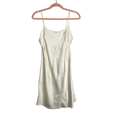 Abercrombie & Fitch Ivory Satin with Sequins Flowers Dress NWT- Size S Tall