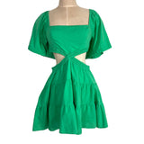 Free People Green Linen Blend with Smocked Crossover Waistband and Open Back Dress- Size M (sold out online)