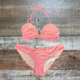 Pink by Victoria's Secret Faded Coral Scalloped String Bikini Top- Size M (see notes, we have matching bottoms)