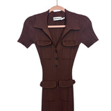 Self-Portrait Brown Knit Front Pocket Ribbed Midi Dress- Size S